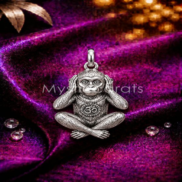 925 Sterling Silver "Hear No Evil" Monkey with Om Symbol Pendant