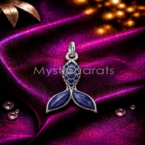 925 Sterling Silver Yellow Mermaid Tail Pendant - Image 3