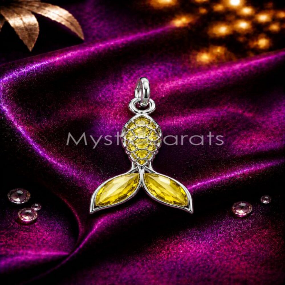 925 Sterling Silver Yellow Mermaid Tail Pendant