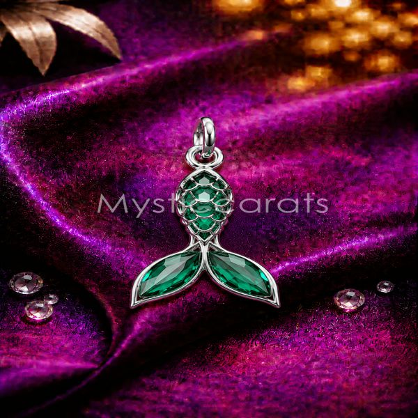 925 Sterling Silver Yellow Mermaid Tail Pendant - Image 4