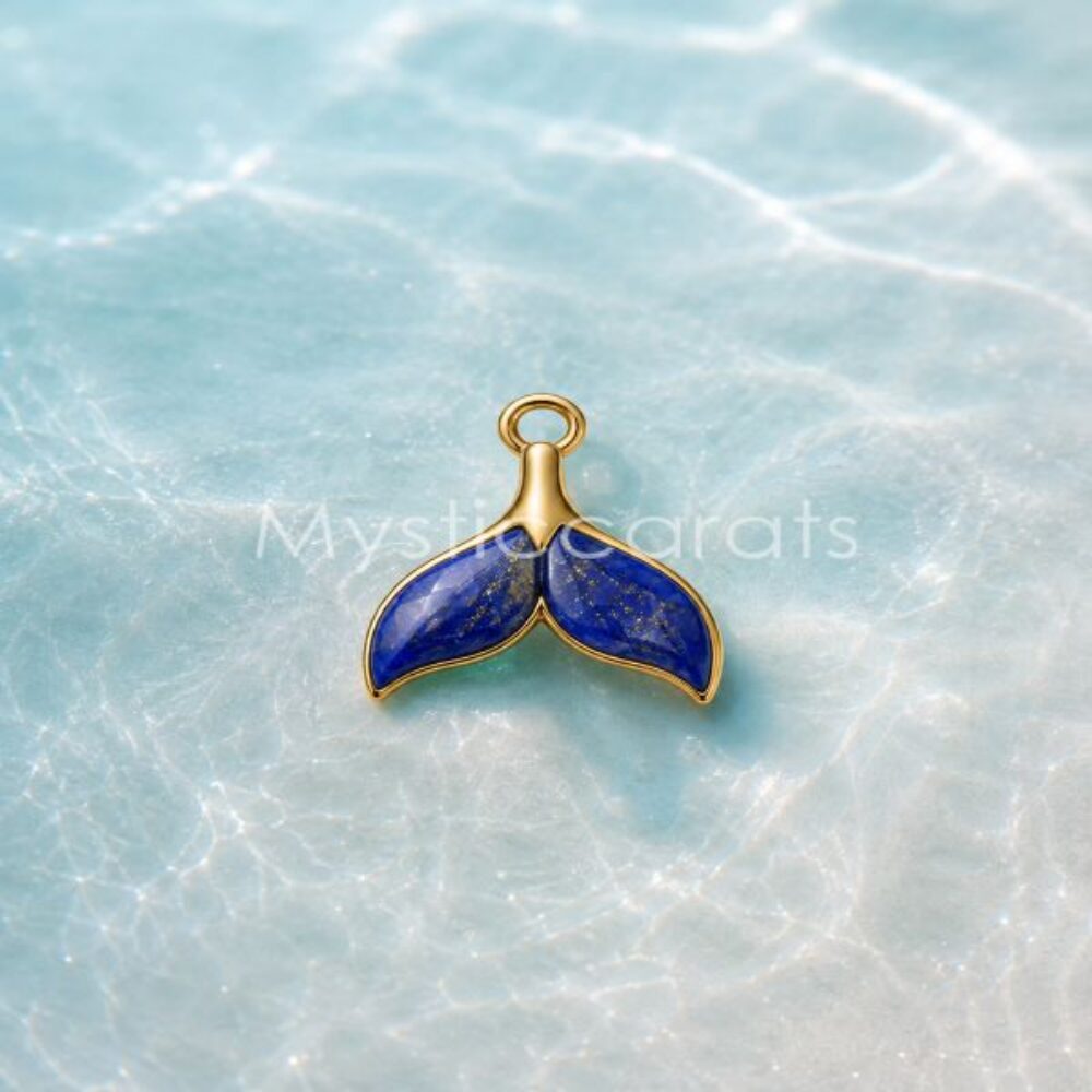 925 Sterling Silver Gold Plated Lapis Lazuli Whale Tail Pendant