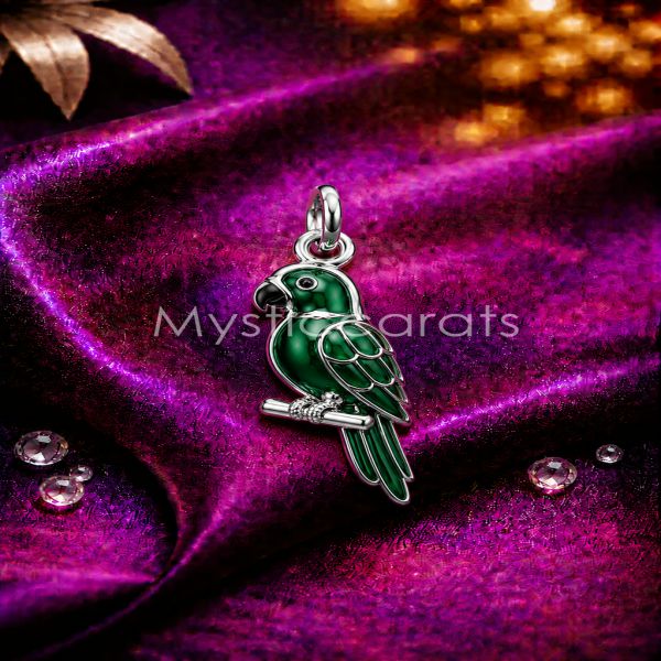 925 Sterling Silver Green Enamel Parrot Pendant