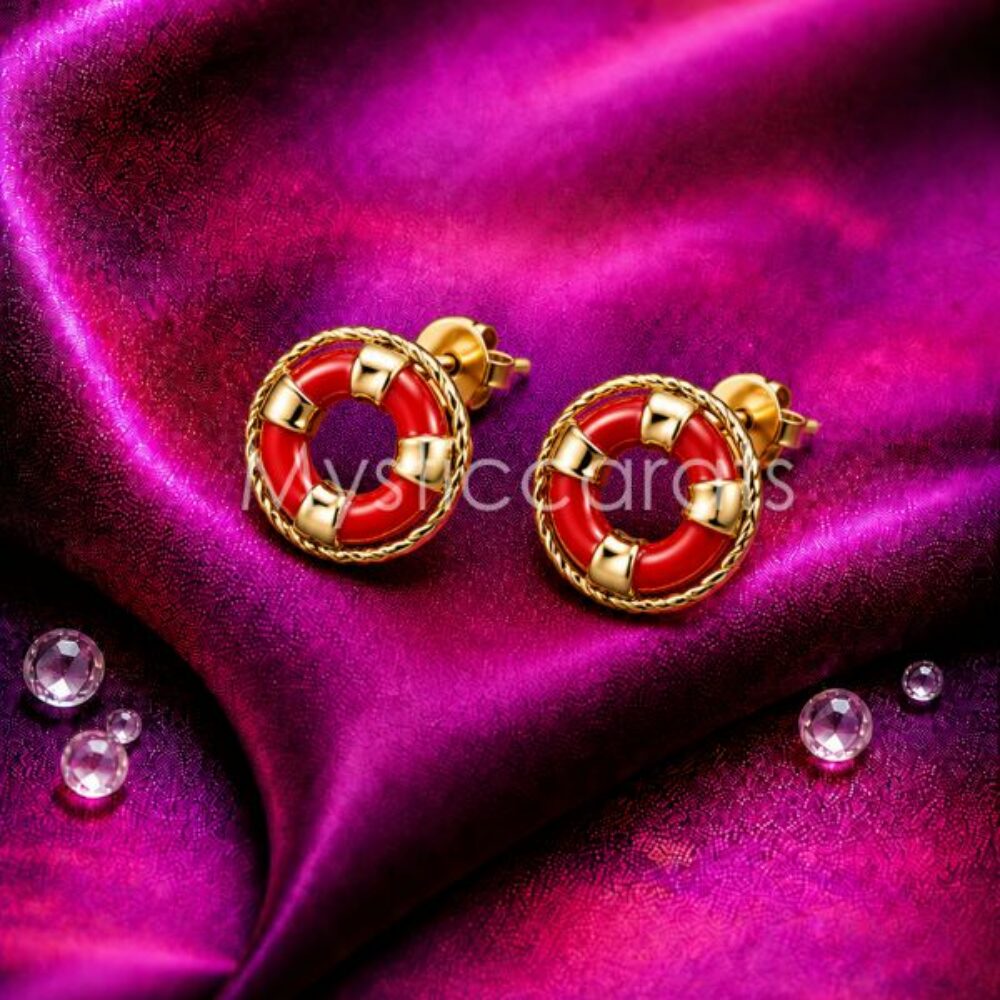 925 Sterling Silver Gold Plated Lifebuoy Stud Earrings