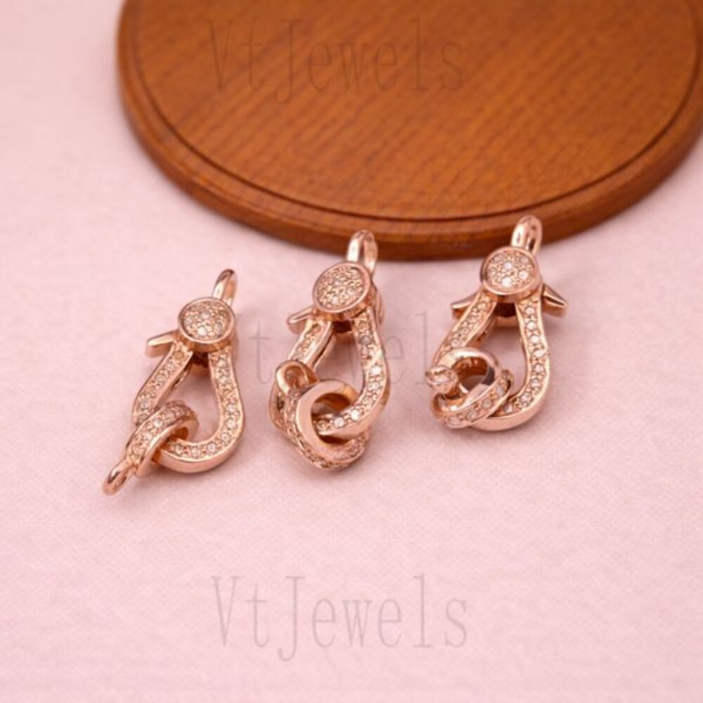 One Pcs 925 Sterling Silver Rose Gold Pave diamond Lobster Lock Findings