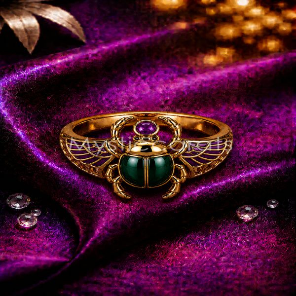 925 Sterling Silver Gold Plated Egyptian Scarab Ring