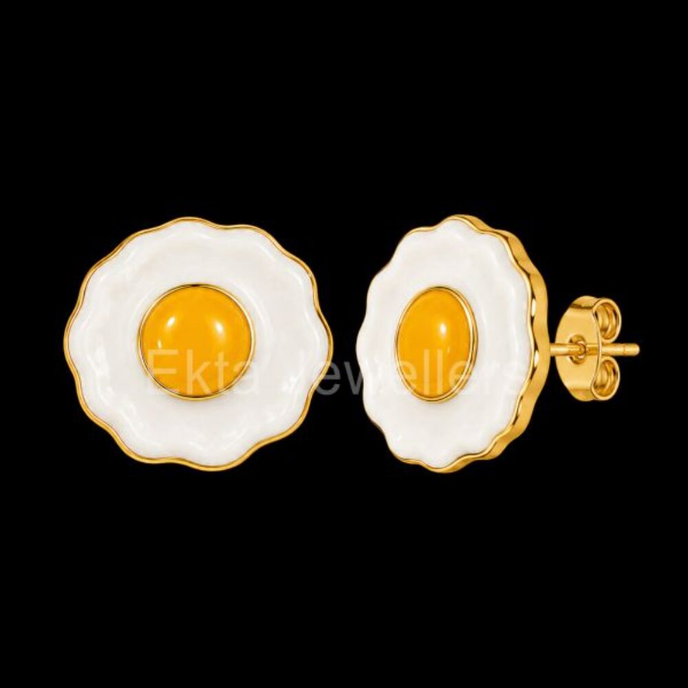 Fried Egg 925 Sterling Silver Enamel Stud Earrings