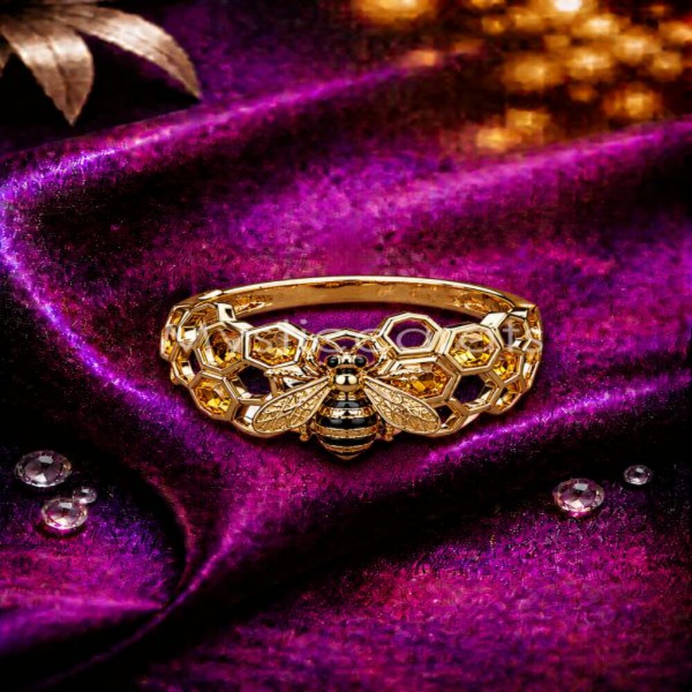 925 Sterling Silver Gold Plated Honeybee & Flower Ring