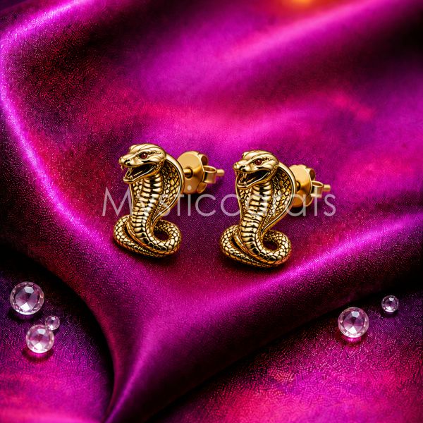 925 Sterling Silver Gold Plated Cobra Snake Stud Earrings