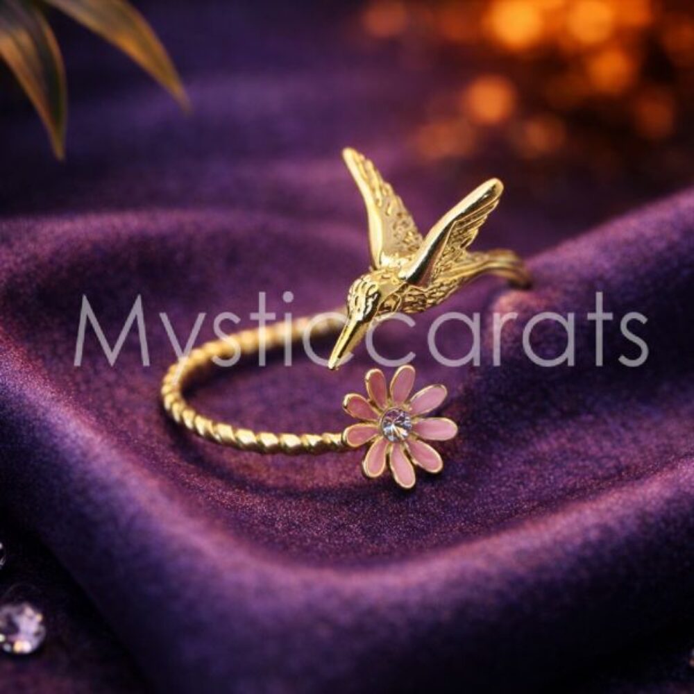 Hummingbird and Daisy Open Silver Ring