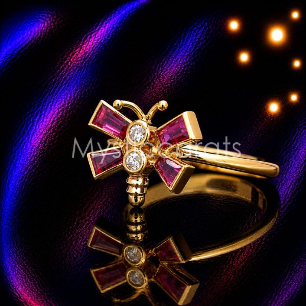 Gold Pink Gemstone Flower Ring,