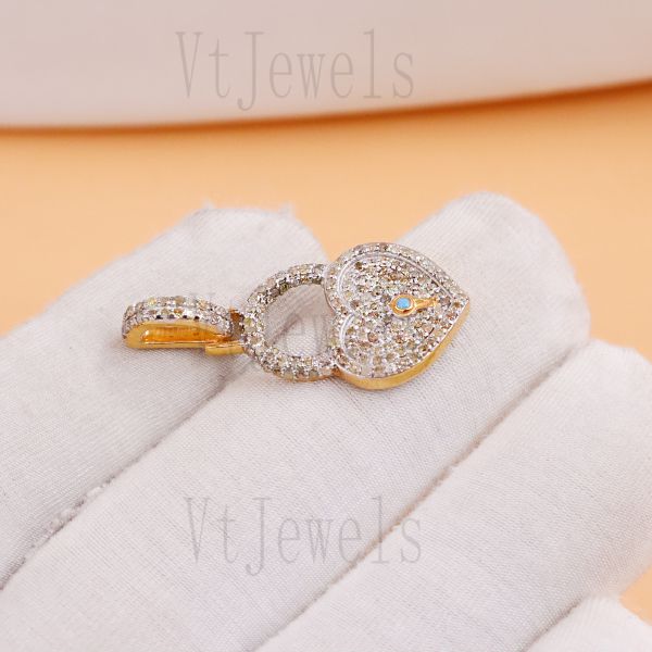 925 Sterling Silver Full Pavé diamond Heart Padlock Charm Pendant - Image 3