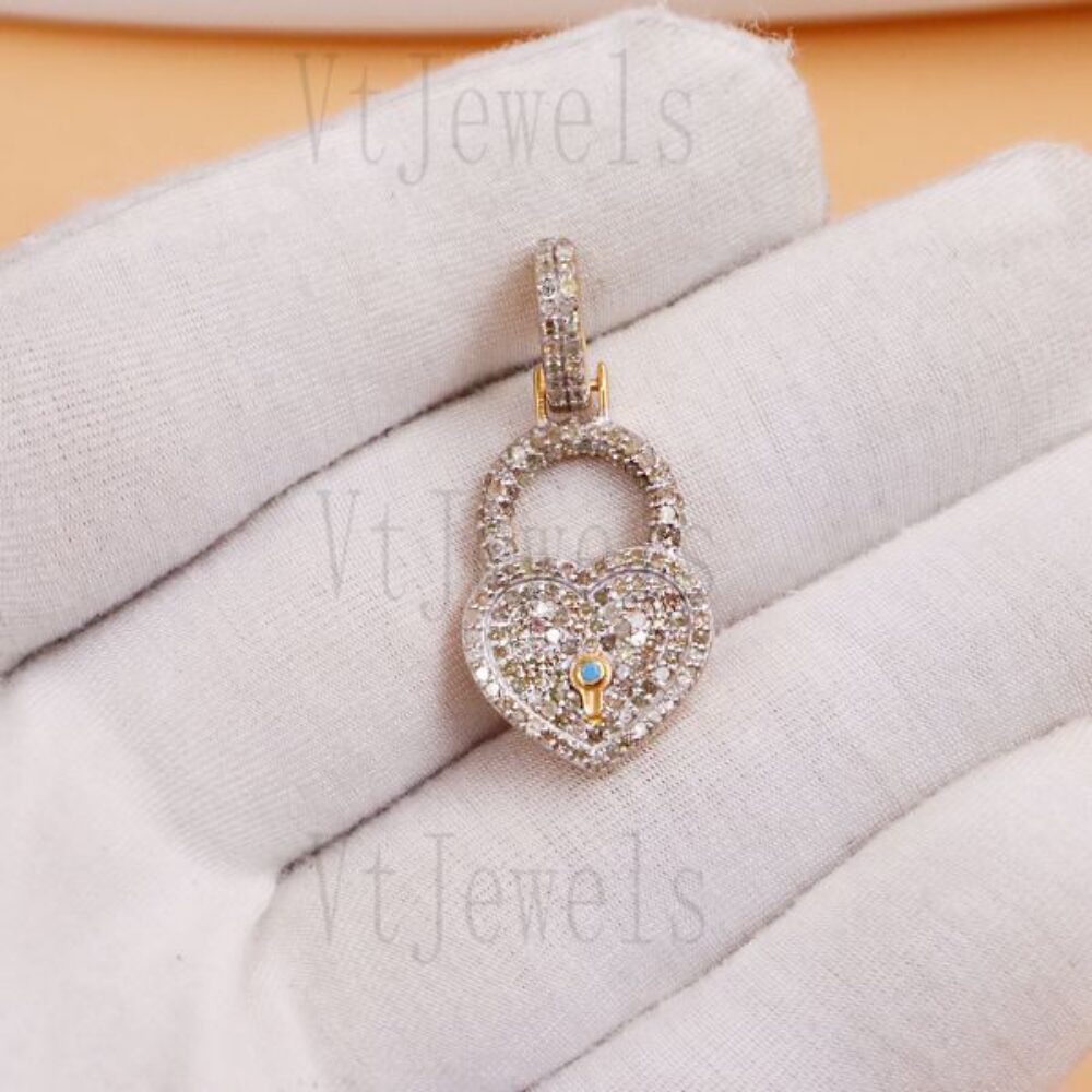 925 Sterling Silver Full Pavé diamond Heart Padlock Charm Pendant