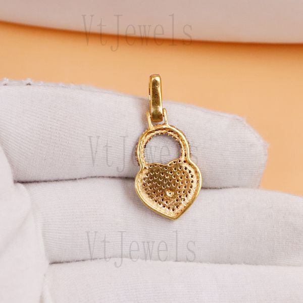 925 Sterling Silver Full Pavé diamond Heart Padlock Charm Pendant - Image 4