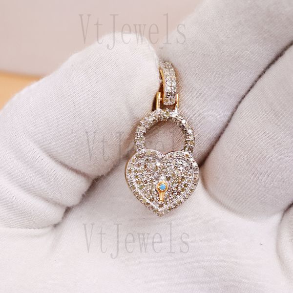 925 Sterling Silver Full Pavé diamond Heart Padlock Charm Pendant - Image 5