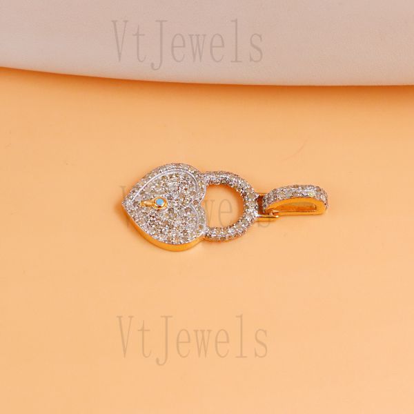 925 Sterling Silver Full Pavé diamond Heart Padlock Charm Pendant - Image 6