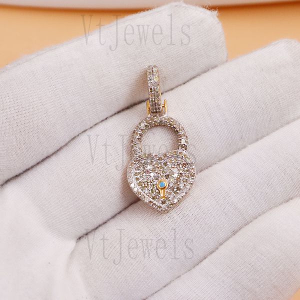 925 Sterling Silver Full Pavé diamond Heart Padlock Charm Pendant