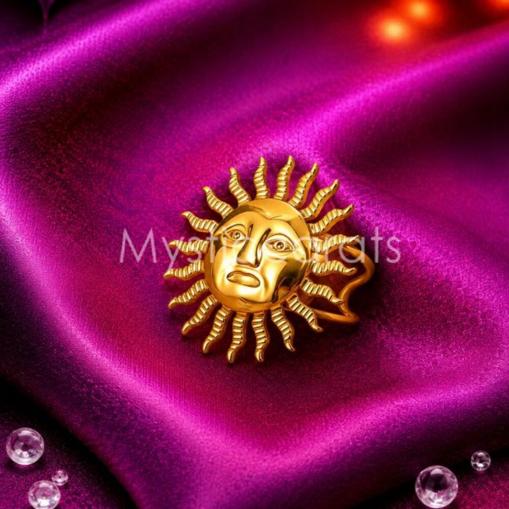 925 Sterling Silver Gold Sun Face Ring