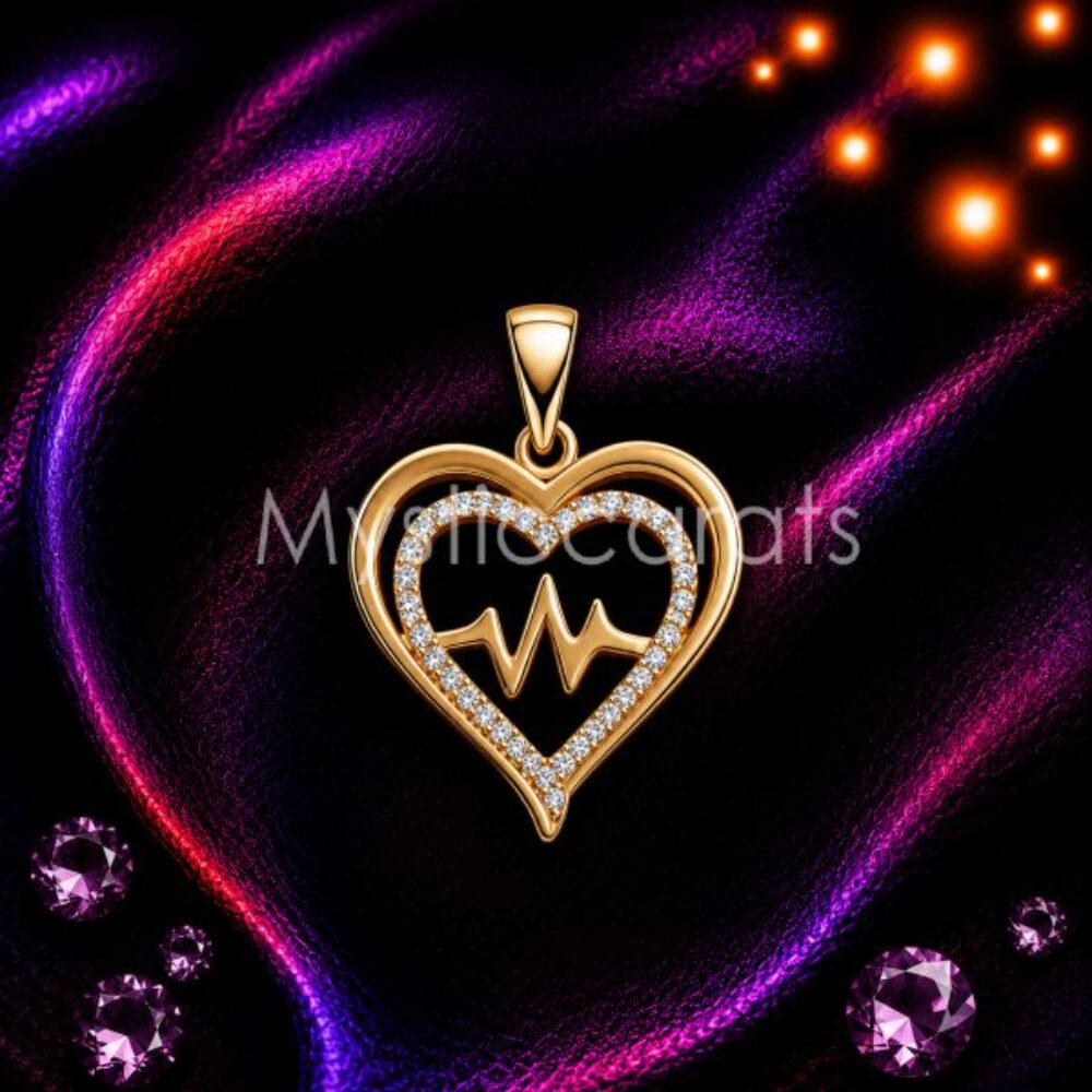 Heartbeat Heart Pendant Necklace, Gold ECG Heart Charm
