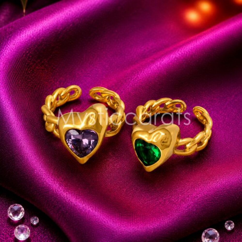 One Pcs 925 Sterling Silver Gold Heart Gemstone Ring