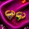 One Pcs 925 Sterling Silver Gold Heart Gemstone Ring