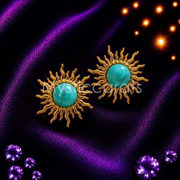 925 sterling silver Turquoise Sun Stud Earrings
