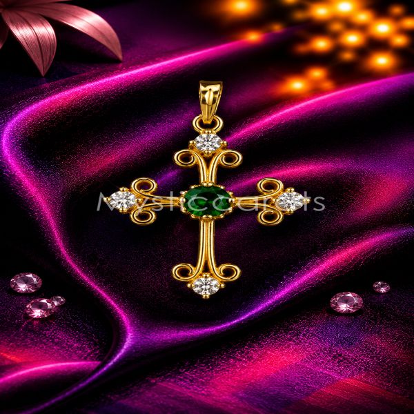 925 Sterling Silver Emerald Cross Pendant