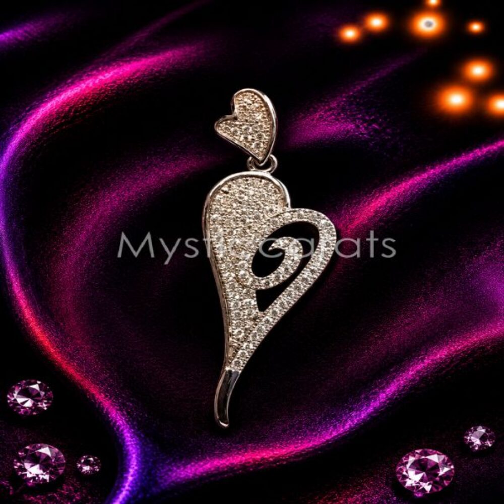 925 Sterling Silver Heart Pendant, Diamond Pave Style Necklace Charm
