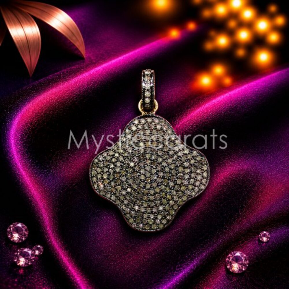 Clover Pendant Necklace, Pave Diamond Clover Charm