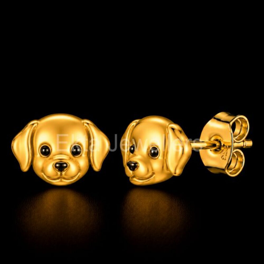 925 Sterling Silver Cute Golden Puppy Studs