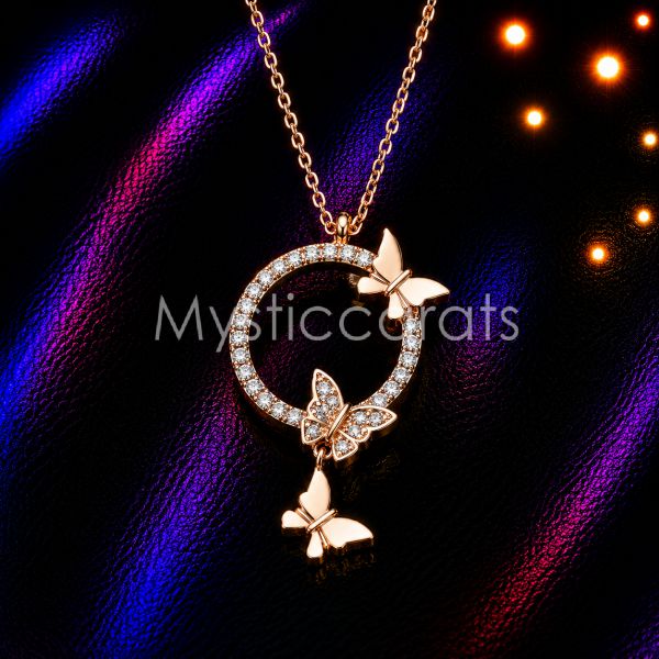 Butterfly Circle Pendant Necklace
