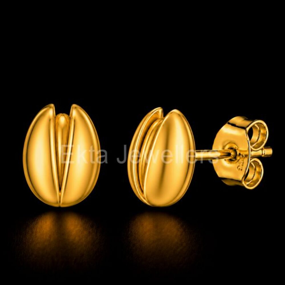 Golden Coffee Bean Studs - 925 Sterling Silver