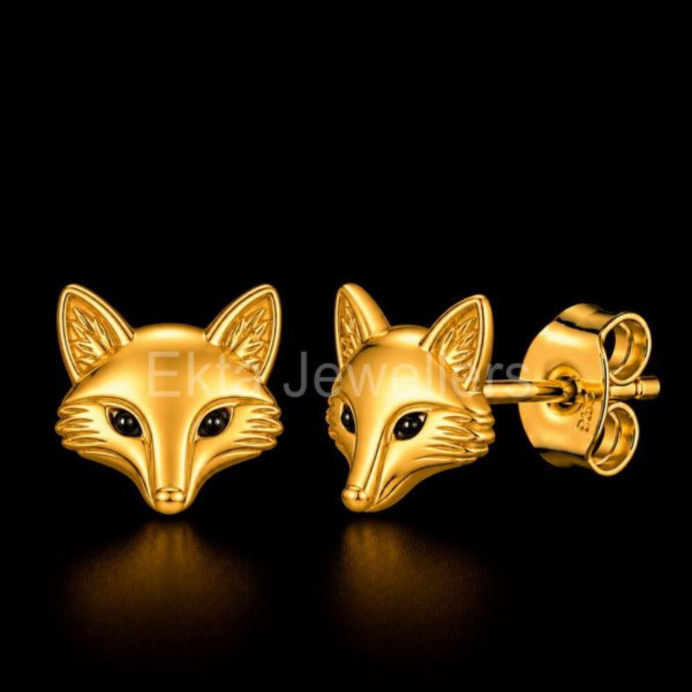 925 Sterling Silver Golden Fox Face Studs