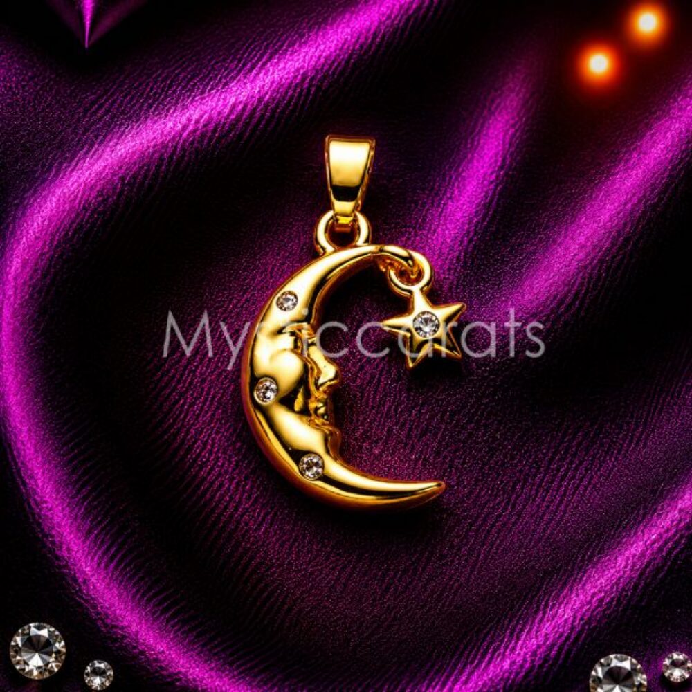 925 Sterling Silver Crescent Moon Star Pendant