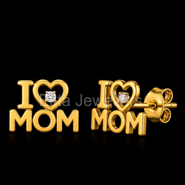 925 Sterling Silver "I Love Mom" Heart Studs
