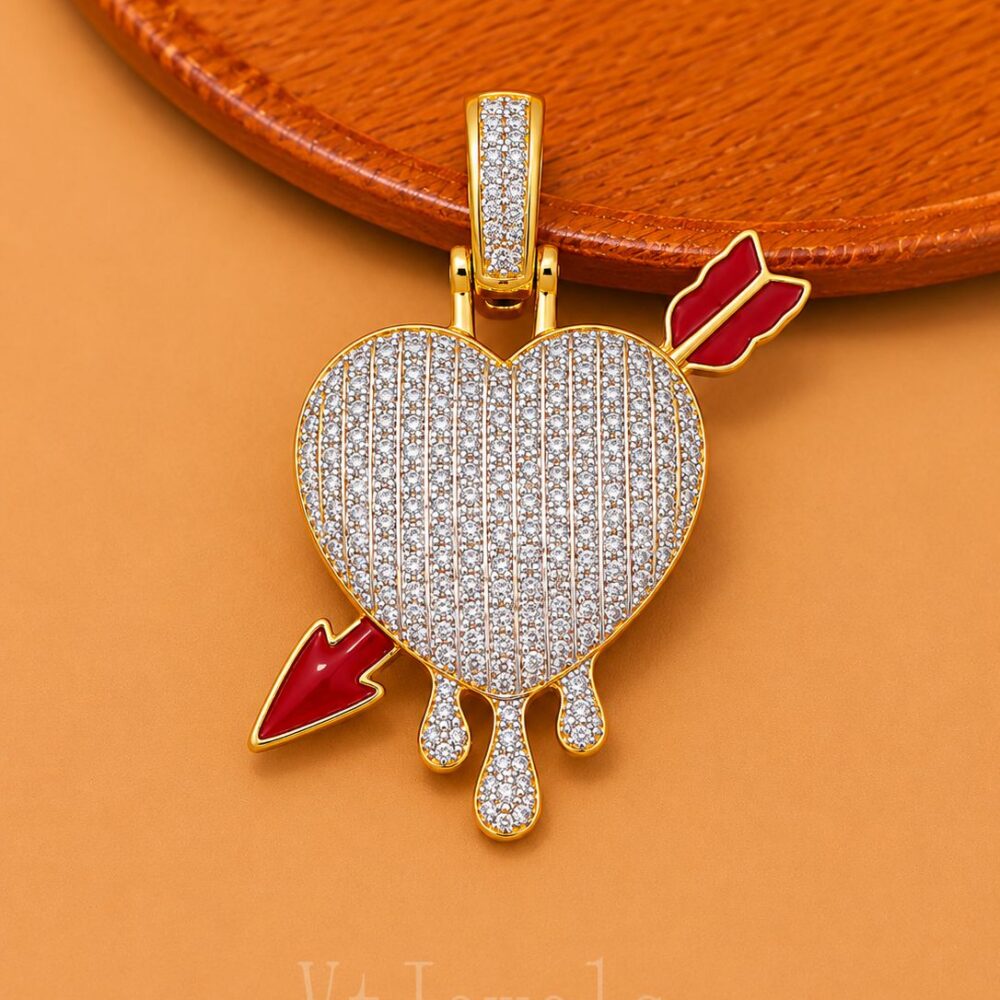925 Sterling Silver Dripping Heart Pendant, Cupid Arrow Enamel Charm