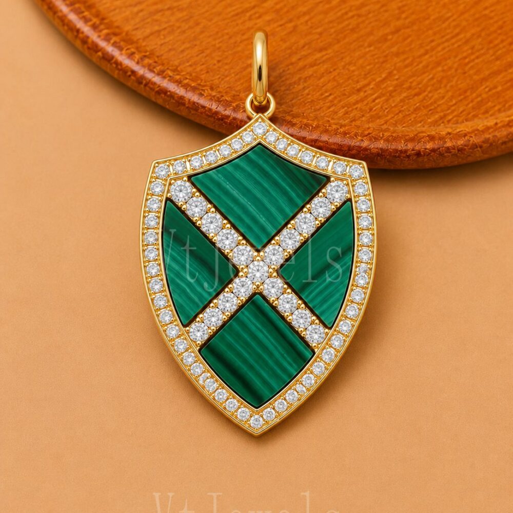 925 Sterling Silver Malachite Shield Pendant