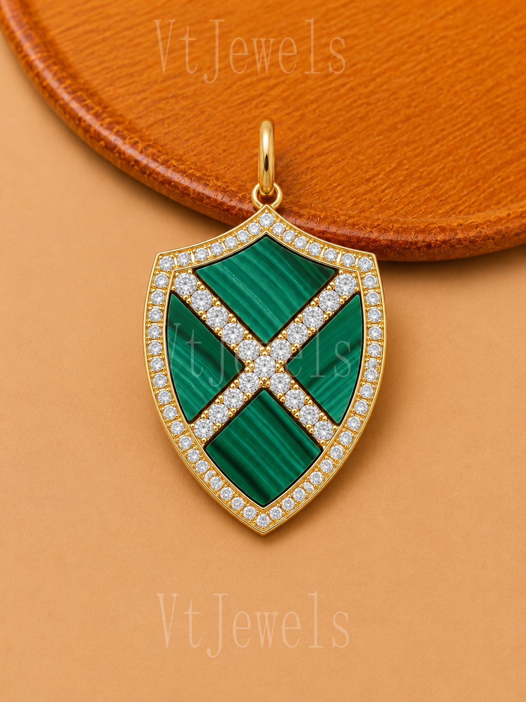 925 Sterling Silver Malachite Shield Pendant