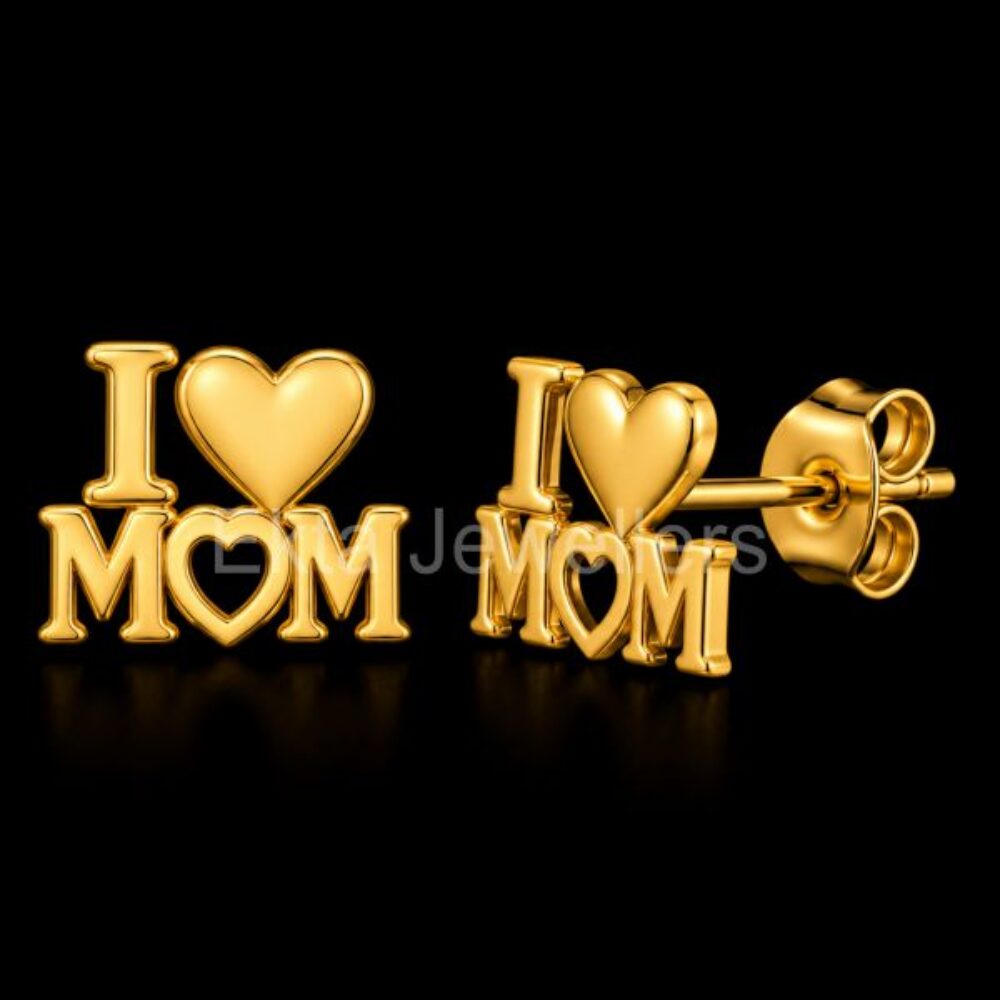 "I Heart Mom" Double Heart Studs - 925 Sterling Silver
