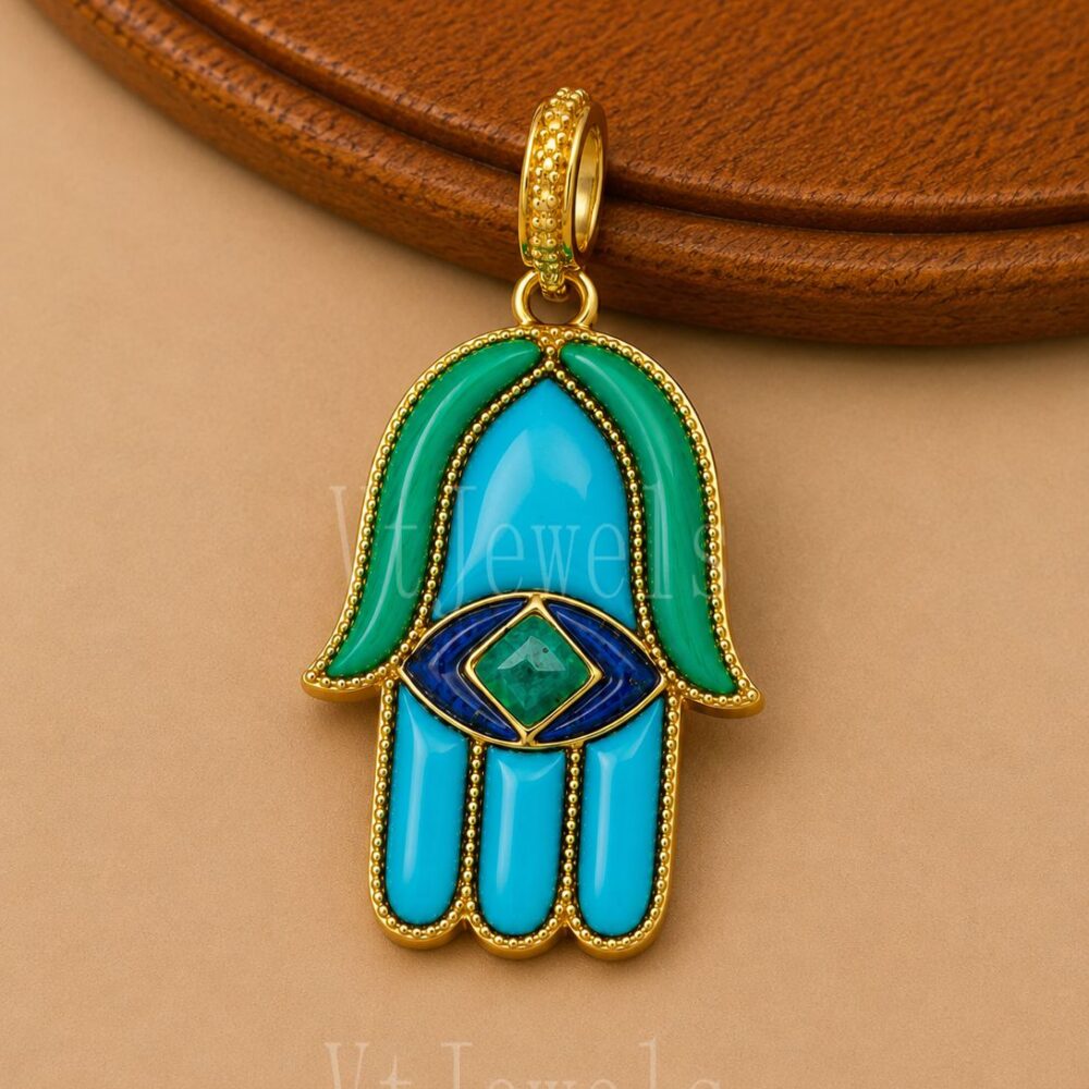 925 Sterling Silver Hamsa Hand Pendant