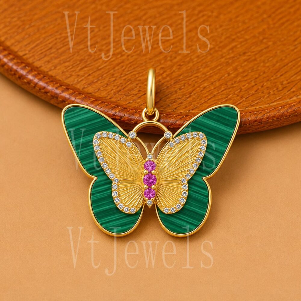 925 Sterling Silver Malachite Butterfly Pendant