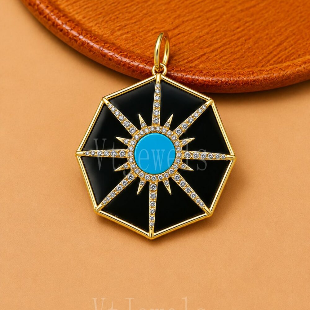 925 Sterling Silver Turquoise Octagon Pendant