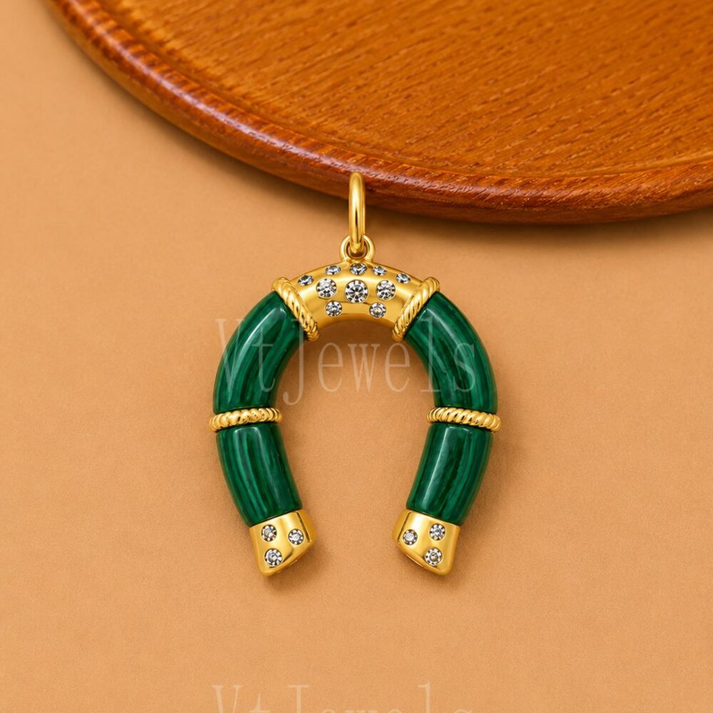 925 Sterling Silver Malachite Horseshoe Pendant