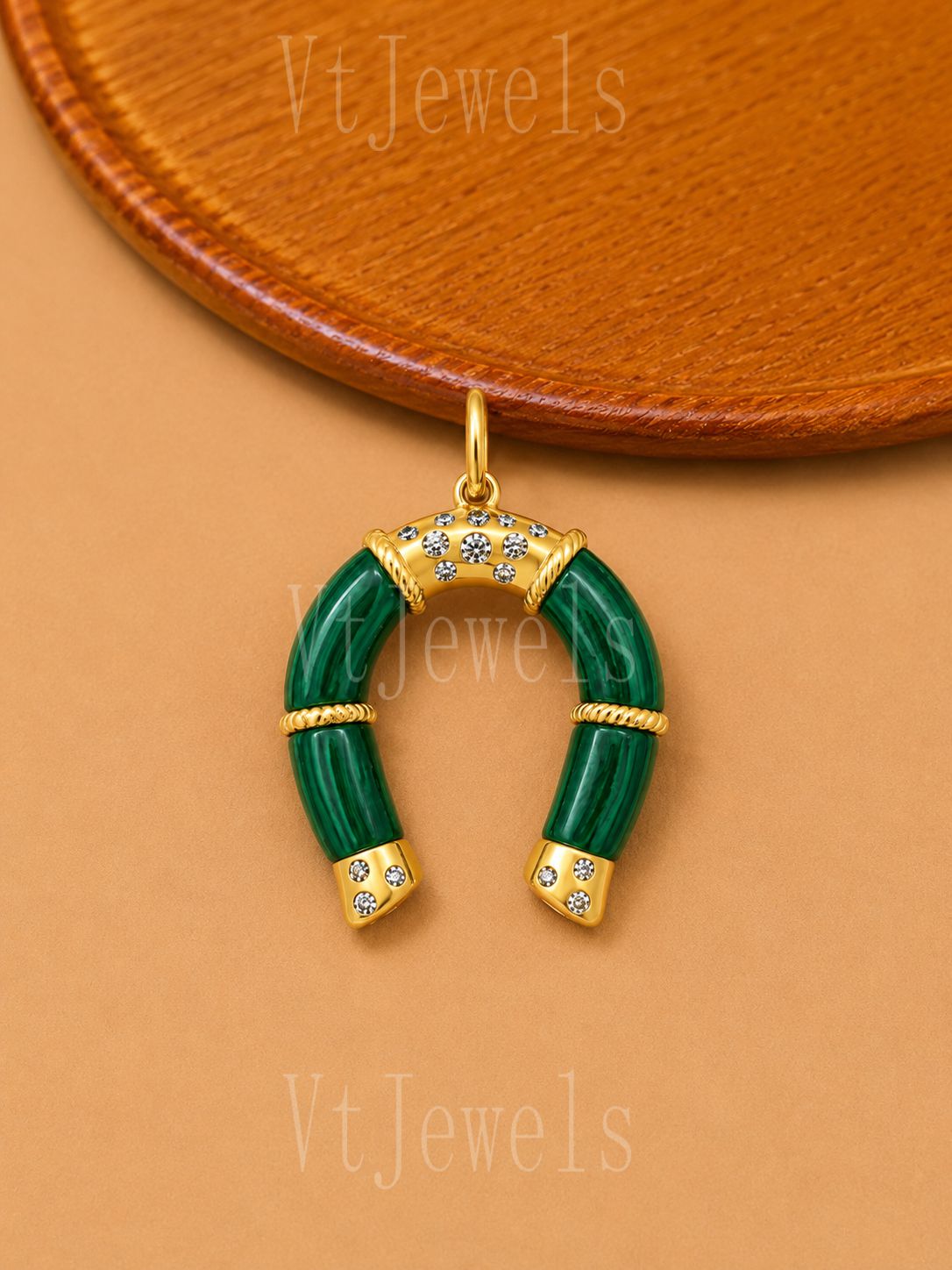 925 Sterling Silver Malachite Horseshoe Pendant