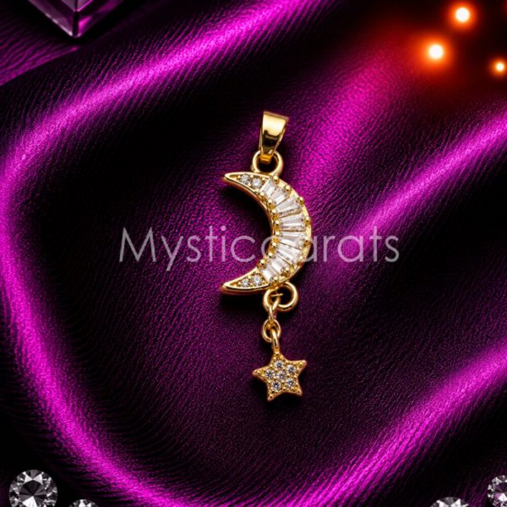 925 Sterling Silver Crescent Moon Star Pendant