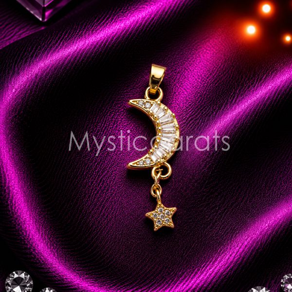 925 Sterling Silver Crescent Moon Star Pendant