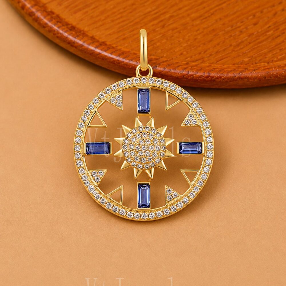 925 Sterling Silver Blue Sapphire Sun Pendant
