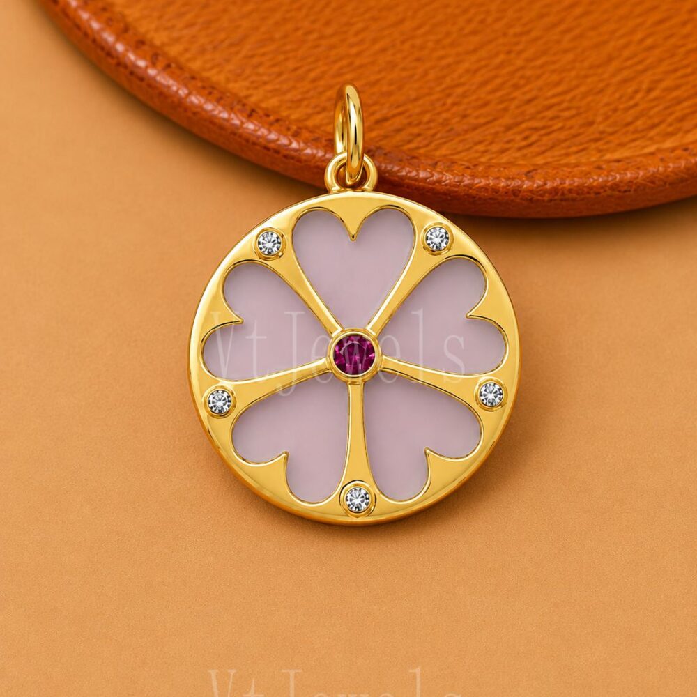 Gold Open Work Heart Clover Charm