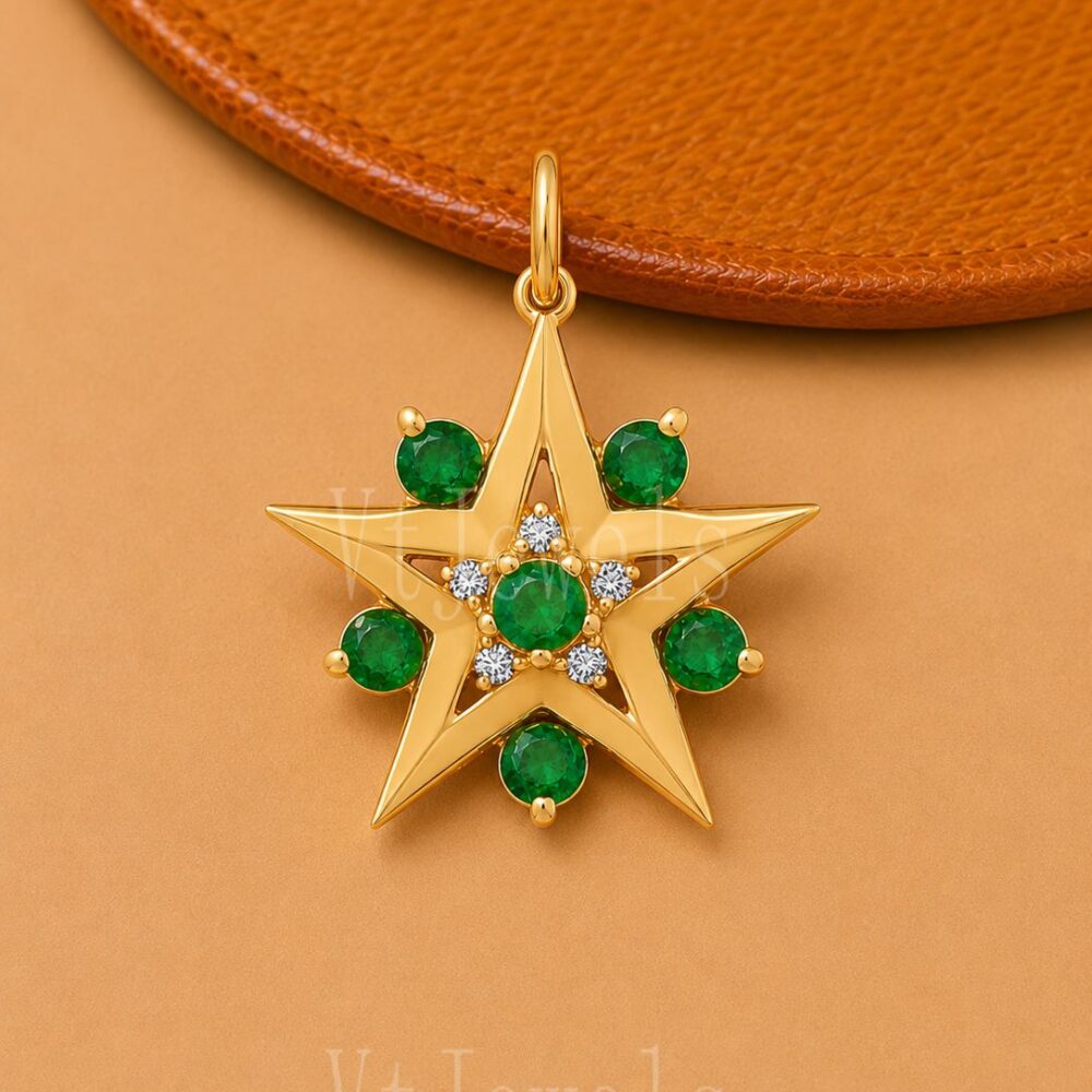 925 Sterling Silver Green Emerald Star Pendant