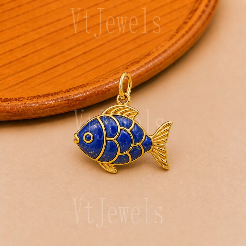 Blue Fish Pendant, Enamel Fish Charm Necklace