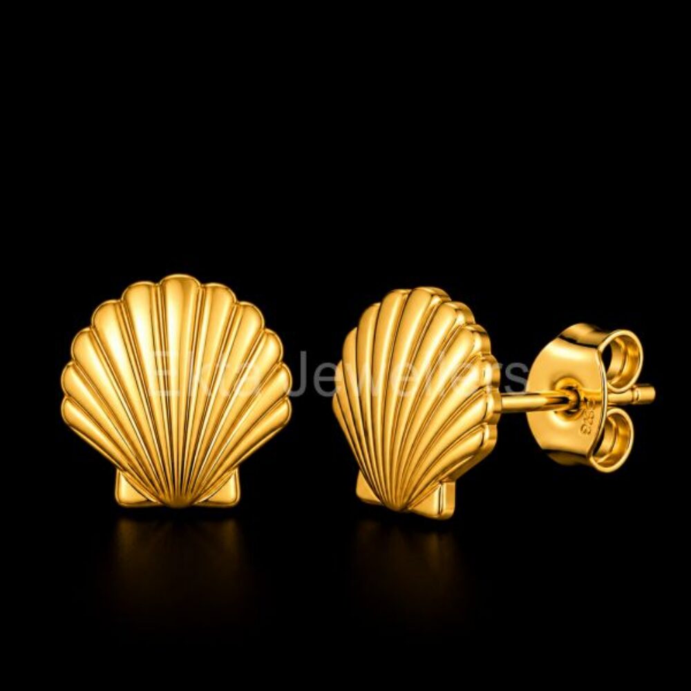 925 Sterling Silver Golden Seashell Studs